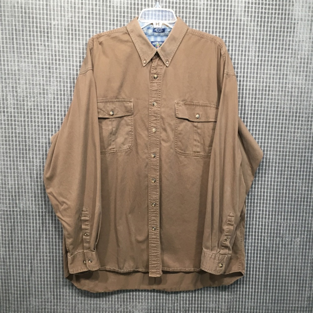 Salmon River Traders Mens 2XLT Tall Brown Cotton Canvas Button Down Work Shirt